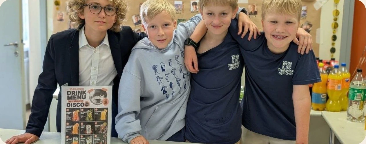 Four friends together at camp